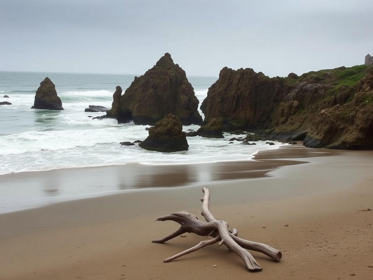 Sea stacks and surf along a rocky Pacific beach